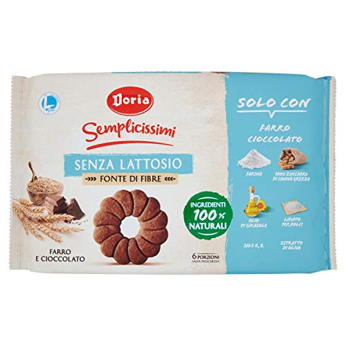 Doria - Semplicissimi Frollini Farro e Cioccolato Senza Lattosio - Biscotti Ideali per il tuo Benessere - Confezione da 280 gr - 6 Porzioni