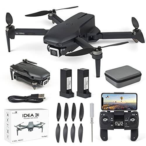 Drone GPS Pieghevole con Telecamera Professionale 4K HD, IDEA31 Quadcopter RC con Motore Senza spazzole, Posizionamento del Flusso Ottico, Modalità seguimi, Droni 5GHz per Principianti Adulti