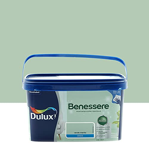 Dulux Benessere Pittura Colorata all Acqua per Interni Superlavabile Anti Muffa Anti Batteri con Ioni D Argento, 2.5 Litri, Verde Menta