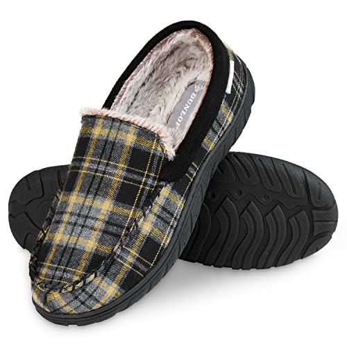 Dunlop Pantofole Uomo a Mocassino Ciabatte Invernali Casa Esterno Memory Foam Antiscivolo (43, Grigio Senape, numeric_43)