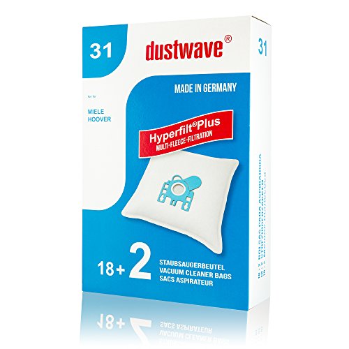 Dustwave Confezione convenienza da 20 sacchetti di marca adatti per l’aspirapolvere per pavimenti Miele S381, prodotti in Germania, inclusivi di microfiltro. -