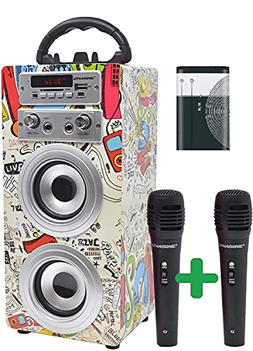 DYNASONIC 025 Cassa Bluetooth Altoparlante con Karaoke 10W | Cassa portatile compatibile con computer, telefoni ecc con Microfono incluso (Batteria Pack)