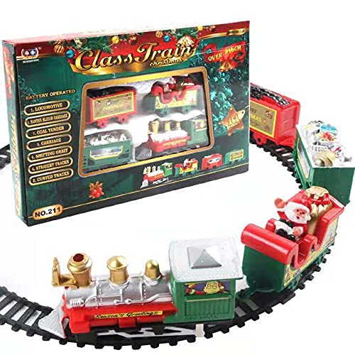 Elettrico Classico Locomotiva a Vapore,Treno elettrico di Natale,decorazione natalizia,treno con vagoni animati e binari,Mini Trenino Natalizio Regalo per Bambini natalizio