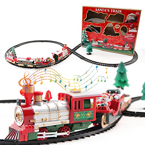 Elettrico Classico Locomotiva a Vapore,Treno elettrico di Natale,decorazione natalizia,treno con vagoni animati e binari,Mini Trenino Natalizio Regalo per Bambini natalizio