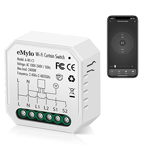 eMylo Mini Smart Wifi Interruttore per tenda Telecomando senza fili Interruttore per tenda AC 220V Modulo relè integrato 16A Timer fai da te Controllo vocale con Alexa per tende, veneziane, tapparelle