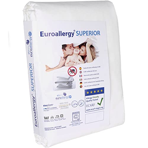 Euroallergy Superior -Coprimaterasso Antiacaro Certificato. Altamente Traspirante, Senza laminazione. con Cerniera (180x200 x27 cm.)