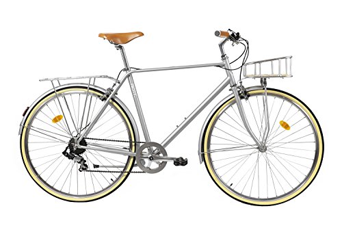 FabricBike City classic- comfort tradizionale a 7 velocità Shimano bicicletta ibrida, Urban Commuter Road bike, ruote 700 C (Matte Grey Deluxe, L-58cm)