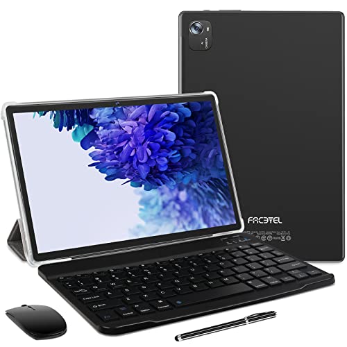 FACETEL Tablet 10 Pollici Android 11 Tablet con Octa-Core 1.6 GHz, 4 GB + 64 GB (TF 128GB) | Batteria 8000mAh | FHD | 5 MP + 8 MP | Bluetooth | Tablet con Tastiera e Penna e Mouse - Nero