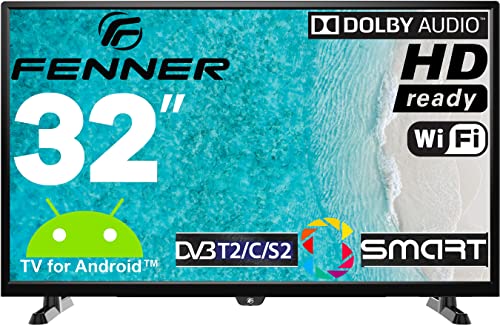 Fenner 32  HD Android SMART TV, Quad-Core, DVB-T2, Wi-Fi, Dolby Audio, App Store, Miracast, Sistema Operativo Android 11, uscita Ethernet, 12V, HEVC Main 10 Bit H265 FN3222HV