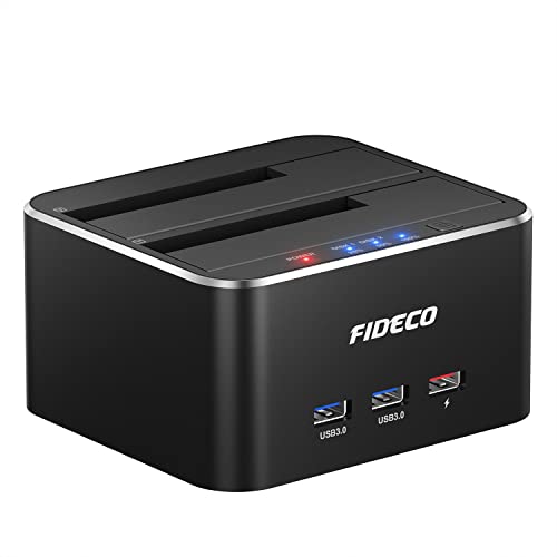 FIDECO Hard Drive Docking Station, Alluminio USB 3.0 Dual bay Hard Disk Docking Station con Hub per HDD e SSD da 2.5 3.5 Pollici SATA I II III, Supporto Clone Offline & 2 * 10 TB