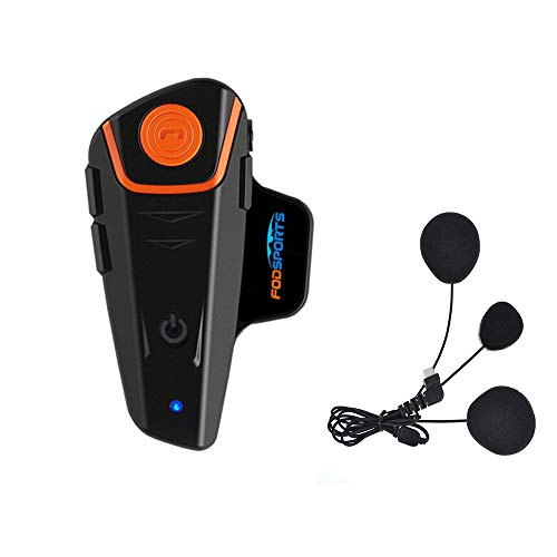 Fodsports bts2 moto casco interfono auricolare Bluetooth impermeabile sistema di comunicazione interfono con 1000 m, GPS, radio FM, lettore MP3, Full Duplex (1 pezzi con morbido cavo cuffie)