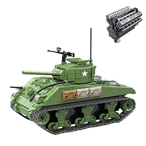 Fujinfeng Carro Armato Giocattolo, 726 Pezzi Modellino di carro Armato da Costruire per Bambini e Adulti - Compatibile con Lego - ww2 SWAT V12 Engine Sherman M4A1 Tank