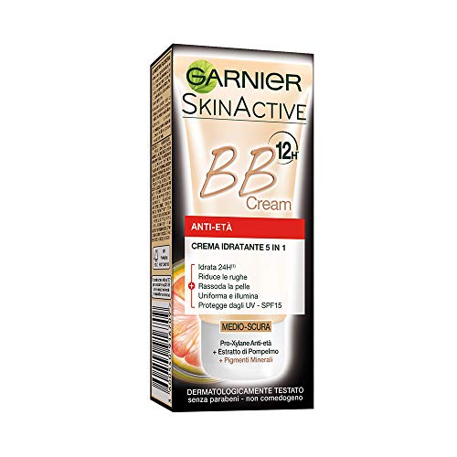 Garnier BB Cream Anti-Età Crema Viso di Pelle 5 in 1, 50 ml, Medio-Scuro