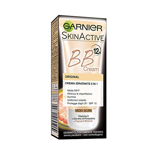 Garnier BB Cream Original, Crema Idratante Tutto in 1, Arricchita con Pigmenti Minerali e Vitamina C, Medio-scura, 50 ml