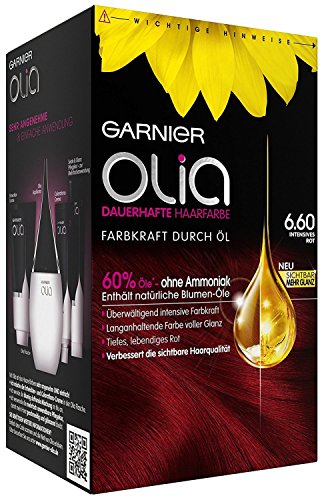 Garnier Olia Colorazione per capelli, rosso intenso, 6,60, colorazione per capelli, contiene 60% oli floreali per colori intensi, senza ammoniaca, confezione da 3