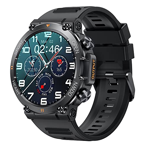 GaWear Smartwatch Uomo Orologio Fitness Militari Smart Watch Tracker di attività con Le chiamate Bluetooth,120+ modalità Sport Salute Fitness Tracker, Cronometro per Android iOS（Nero）