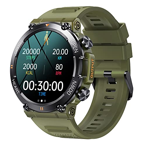 GaWear Smartwatch Uomo Orologio Fitness Militari Smart Watch Tracker di attività con Le chiamate Bluetooth,120+ modalità Sport Salute Fitness Tracker, Cronometro per Android iOS（Verde）