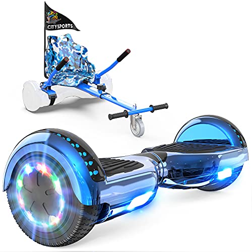 GeekMe Hoverboards con Hoverkart, Hoverboards Go-Kart da 6,5 Pollici con Altoparlante Bluetooth, luci a LED, Regalo per Bambino, Adolescente e Adulto
