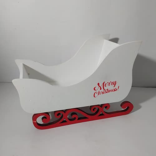 Generico Slitta di Babbo Natale Decorata in Legno Colore Bianco Cm 28 x 20 x 15 cm