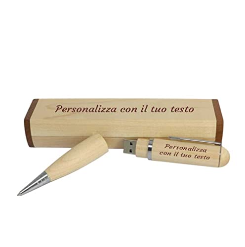 GFD - Penna in legno con Pendrive USB 3.0 - 16 GB - 32 GB - Include custodia in legno - Personalizzabile con Incisione Laser - Ideale come regalo - Made in Italy
