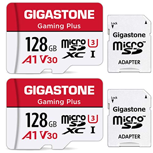 Gigastone Micro SD 128 GB, Gaming Plus, Set da 2, Per Nintendo Switch Gopro Fotocamere Videocamera Tablet, Velocità Fino a 100 50 MB Sec (R W) + Adattatore Scheda SD, UHS-I A1 U3 V30 MicroSDXC