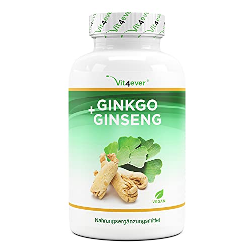 Ginkgo + Ginseng - 365 compresse - Estratto speciale - Altamente dosato - Ginkgo Biloba + Ginseng coreano - Qualità Premium - Vegan
