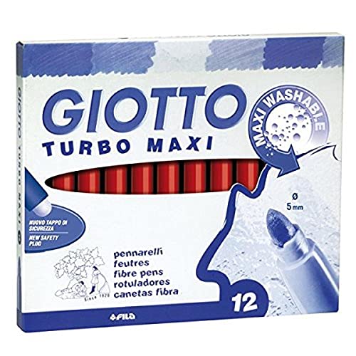 Giotto 456011 Pennarelli Turbo, Maxi Punta Larga, 1-3 mm, Confezione 12, Rosso