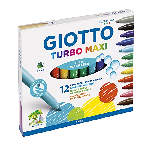 Giotto Turbo Maxi Astuccio Da 12 Pennarelli A Punta Larga, 5 Mm, Su...