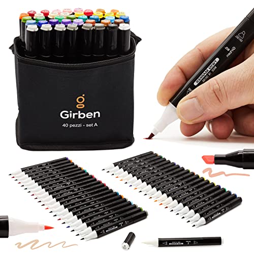 Girben Brush Pen Lettering e Blender - 40 Pennarelli Professionali ...