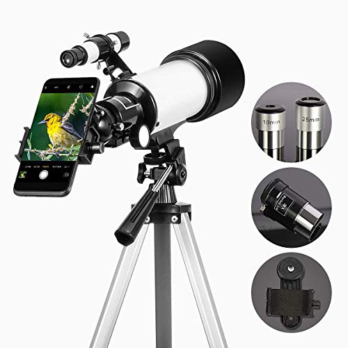 Gosky - Telescopio rifrattore da 70 mm con oculare, 3 obiettivi Barlow e supporto per smartphone