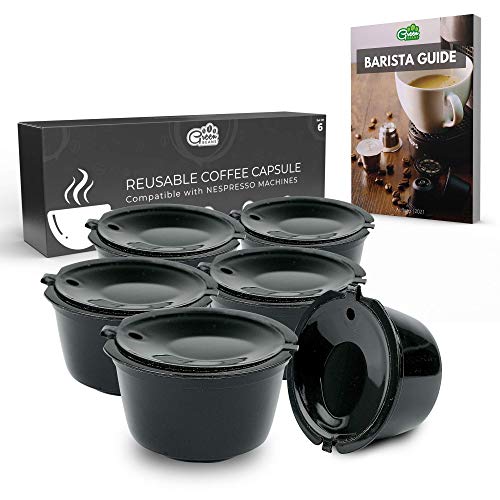 Green BEANS Capsula di caffè in plastica riutilizzabile con filtro in acciaio inox per caffettiere Compatibile per DOLCE GUSTO Set di 6 + Guida barista GRATIS [E-Book]