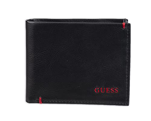 Guess Men s Leather Slim Bifold Wallet, Julian Black Red, One Size...