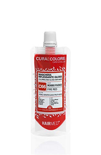 HAIRMED - Cura e Colore - Maschera Riflessante Capelli - Bagno di Colore Senza Ammoniaca - Gloss C66 - Rosso Fuoco - 40 ml