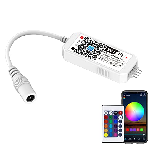 HaoDeng WiFi Wireless Smart Controller LED, Compatibile con Alexa & Google Assistant e IFTTT, funzionante con Android, sistema iOS e luci a strisce LED RGB, viene fornito con telecomando a 24 tasti