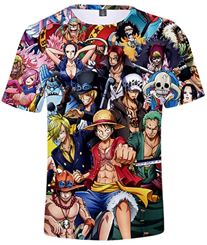 HAOSHENG Magliette Uomo 3D Unisex Stampato One Piece Manica Corta Luffy Anime Fans T-Shirt(M)