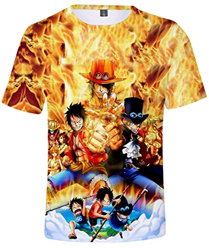 HAOSHENG Uomo T-Shirt Stampato One Piece Luffy Zoro Casuale Estate Manica Corta(L)