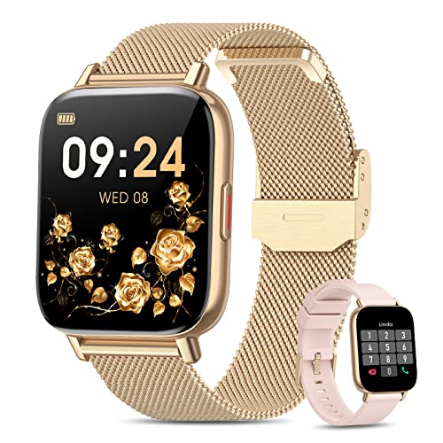 HASAKEI 2023 Smartwatch Donna Chiamata Bluetooth e Risposta Vivavoce, 1.7   Smart Watch con SpO2 Sonno Cardiofrequenzimetro Notifiche Messaggi, Orologio Fitness Contapassi per Android iOS Oro Rosa