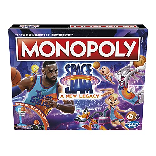 Hasbro Monopoly Space Jam New Legends Edition, Gioco da Tavola per Famiglie, Ispirato a  Space Jam 2  con LeBron James, per Bambini Dagli 8 Anni in su