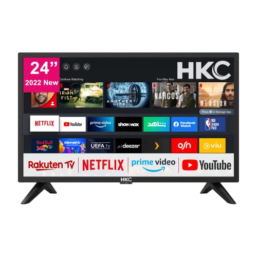 HKC HV24 Smart TV 24 pollici (60 cm) TV con Netflix, Prime Video, Rakuten TV, DAZN, Youtube, Wifi, Triple-Tuner DVB-T2   S2   C, Dolby Audio
