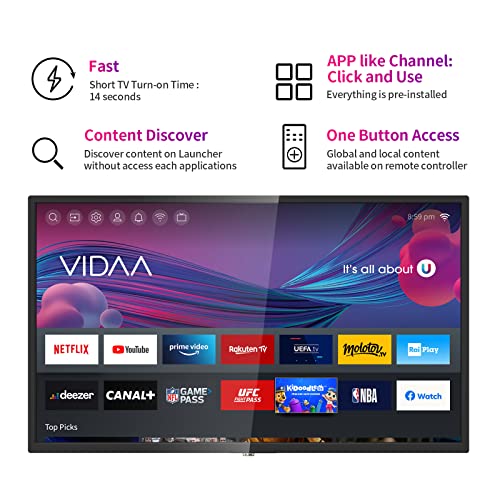 HKC Smart TV 32 pollici (80 cm) Televisore con Netflix, Prime Video...
