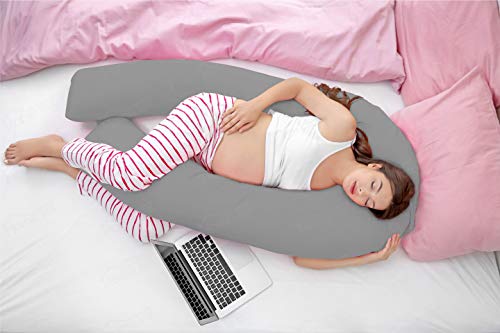 Hometex, Cuscino di sostegno per gravidanza a forma di U, confortevole, con federa, 2,7 m, fodera grigia