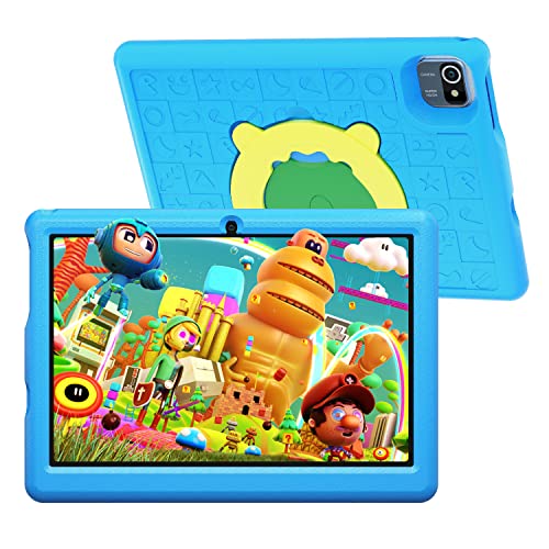 HotLight Tablet per Bambini 10 Pollici, Kids Tablet con Controllo Genitori, 32GB ROM+128GB SD Expansion, Kidoz Preinstallato, 6000 mAh, WiFi, Tipo C, Tablet Educativo con Custodia Protettiva (Blu)