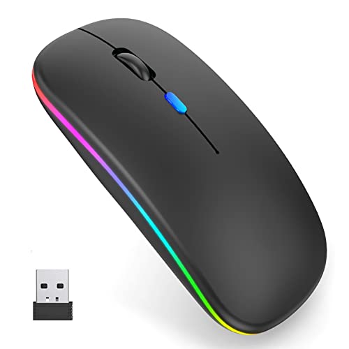 iAmotus Mouse Bluetooth, Mouse Senza Fili Ultra Sottile Bluetooth 5.2 o 2.4G Wireless Mouse LED Ricaricabile Silenzioso con Nano USB e 3 Livelli DPI Regolabile (800  1200  1600) per PC, Laptop, Mac