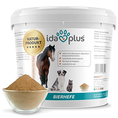 Ida Plus - Lievito di Birra Puro in Polvere - 3 kg - Prodotto Naturale al 100% per Cani, Gatti e Cavalli - integratore Alimentare per Pelo Splendente e Pelle Resistente