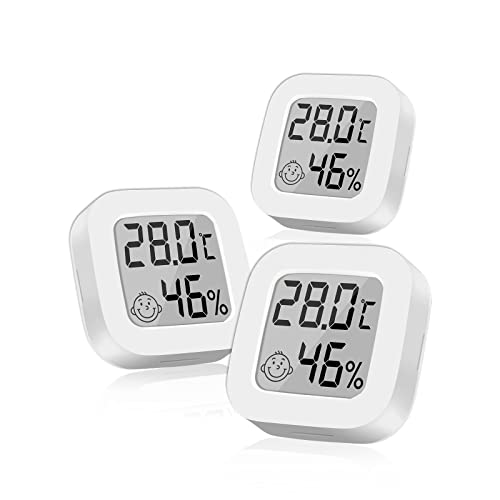 Igrometro Termometro Digitale, Mini LCD Termometro Ambiente con Emoji, Monitor di Temperatura e umidità per Interni Casa Ufficio Serra Cantina,Bianca(3PCS)