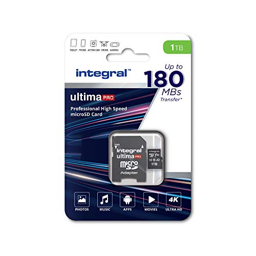 Integral 1TB Micro SD Card 8K e 4K Video Lettura 180MB s e scrittura 150MB s MicroSDXC V30 U3 La nostra più veloce mai scheda