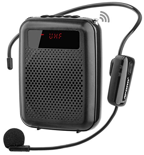 JCWY Amplificatore Vocale Senza Fili UHF, Sistema PA Ricaricabile Portatile 12W (1500mAh) con Microfono Cuffia Wireless per Insegnanti, Guida Turistica e altro ancora
