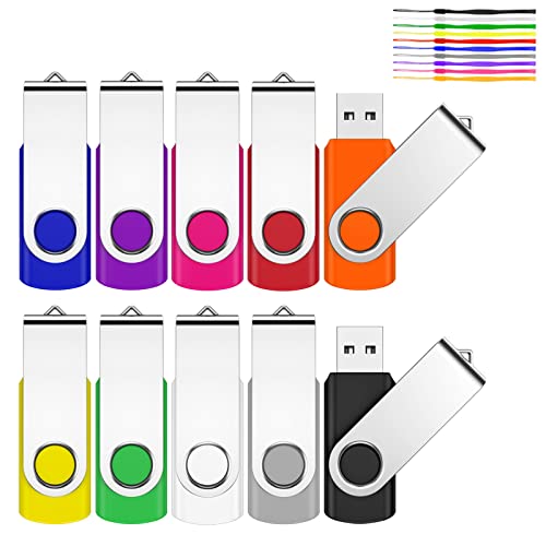 JEVDES Chiavetta USB 2GB 10 Pezzi 2.0 Pen Drive Chiave USB 2 giga Penna USB Unità Memoria Flash Girevole per archiviazione dati Unità Pennetta USB con Corda (Multicolore)