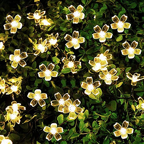 JZK 6.5m Impermeabile catena luminosa led solare da esterno interno fiore stringa lucine luci a LED bianco caldo per decorazione giardino natale matrimonio