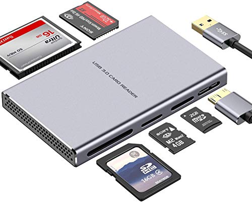 Kameta Lettore di Schede USB Super Speed, Lettore di Schede USB 3.0 in Alluminio 5 in 1 con Adattatore USB per Lettura Parallela per SD, CF, Micro SD, SDHC, SDXC, Micro SDHC, Micro SDHC, MS PRO ECC